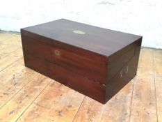 A large George III mahogany campaign-style writing slope, of rectangular form, with recessed brass