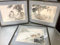 Chinese School, 19th Century, Man Seated Reading under a Tree; Two Men at a Table Playing a Game: