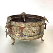 An Indian copper and brass brazier, probably late 19th century, of circular form, the side with