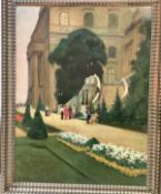 Zoltan Karczag (Hungarian, 1881-1944), Figures in a Garden, signed lower left, oil on board, framed.