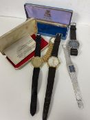 A collection of wrist watches including a Rotary Flyer, Everite, Accurist, Corvette and a Kelia (a