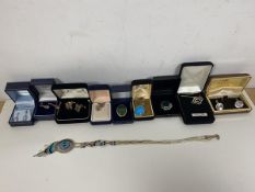 A collection of costume and silver jewellery including a Native American inspired silver necklace