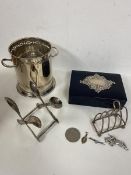 A mixed lot including a lidded card case with a 1991 London silver cartouche along with two decks of