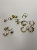 A collection of 9ct gold and yellow metal earrings some with stones some marked (a lot)