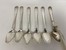 A set of six Swedish silver coffee spoons marks includes LFE, U6, and W along with three crowns,
