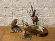 A group of three Border Fine Arts sculptures including Canada Goose within reeds, measures (with