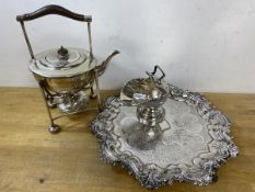 A collection of Epns including a kettle and stand which measures 28 cm high, footed salver and sugar
