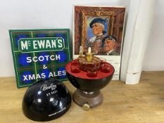 A novelty tabletop bar in the form of a bowling ball includes decanter and six glasses, measures