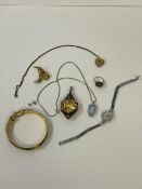 A mixed lot of silver and costume jewellery including silver pendant with large citrine, a silver