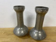 A pair of pewter Arts & Crafts style vases, base inscribed W & Co English Pewter Hand Beaten