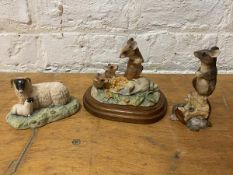 A Border Fine Arts sculpture of mice eating corn, on base, measures 13cm high, another of mouse