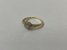 A gold ring, markings rubbed, with solitaire 0.5 carat brilliant cut diamond, size I, weighs 1.78