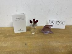 A Lalique glass fish measures 5cm high with original box and paperwork, also a Swarovski bouquet