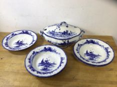 A 19thc Doulton Burslem Norfolk pattern soup tureen with lid, measures 19cm x 33cm x 20cm along with