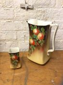 A New Hall Hanley water pitcher with leaf decoration, measures 33cm high with matching vase (2)