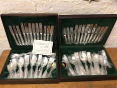 Two canteens with quantity of Epns including knives, forks, spoons, larger canteen measures 8cm x
