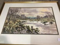 Angus Rands, The Wharf near Bolton Abbey, York, watercolour, signed bottom left, paper label