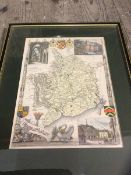 A 19thc map of Monmouthshire, with inset images of Tintern Abbey, Chepstow Castle, and Town Hall
