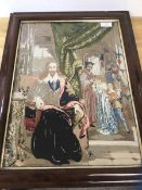 A tapestry panel depicting Charles I and other figures, measures 61cm x 44cm