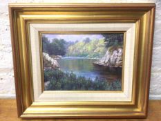 Andrew Welch, The Find Horn, Ardclach, oil, signed bottom left, ex Riverside Gallery, paper label