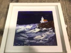 Sommerville, lighthouse by stormy sea, oil, signed bottom right, measures 20cm x 20cm