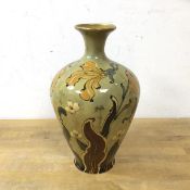 An early 20thc baluster shaped vase with floral decoration, stamped Vienna within a shield with EW