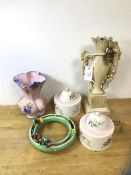 A mixed lot including two Port Meirion lidded pots, each measures 14cm high, also an Austrian vase