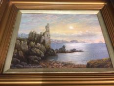 William McGregor Adam, ruined castle on coast line, oil, signed and dated 1909 bottom left, measures