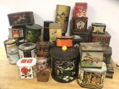 A large collection of vintage tins, most with Chinese inspired decoration (a lot)