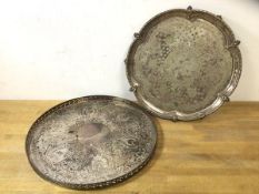 An Epns footed tray and another with raised pierced border which measures 33cm diameter (2)