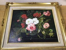 Dawn Farqueson, roses and poppies, acrylic, signed and dated '98 bottom left, inscriptions verso, (