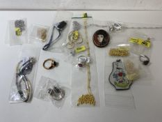 A quantity of silver and white metal jewellery, some gilt including rings, necklaces, a brooch,