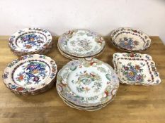 A quantity of 19thc china including Mason's Ironstone plates, (26cm d), Fenton Stoneworks plate,