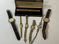 Two gentlemans wrist watches including a Rotary and a Q&Q, four ladies wrist watches and a Parker