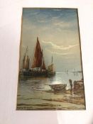 T Montimon, harbour scene, watercolour, signed bottom left, (23cm x 13cm)