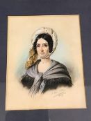 Beloya Colling, half length portrait of lady with bonnet and shawl, pastel, signed and dated 1839
