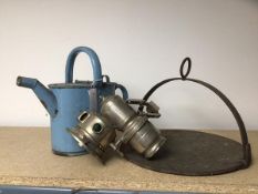 A mixed lot including griddle (22cm x 31cm), a vintage lamp inscribed Joseph Lucas Ltd,