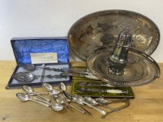 A collection of Epns including sugar castor (19cm high), a pierced footed bowl with swing handle,