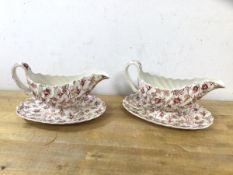 A pair of Copeland Spode rosebud chintz sauce boats, (15cm h)