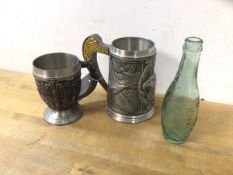 A mixed lot including a vintage soda bottle inscribed Idris and by Royal Warrant, (19cm h) and two