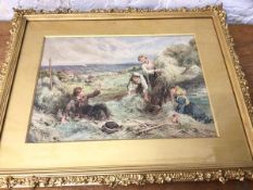 WE Coleman, women harvesting, watercolour, signed bottom left, (25cm x 34cm)