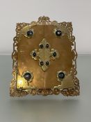 A large late 19th century pietra dura mounted engraved and cast brass multiple photograph frame,