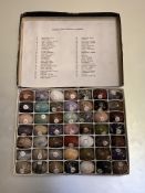 A complete set of forty-nine specimen hardstone eggs, early 20th century, numbered in a cardboard