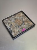 A Chinese silk needlework panel, 19th century, worked in coloured and gilt threads with flowers,