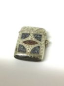 Late 19th century Scottish vesta case with engraved decoration, inlaid with pink and grey granite