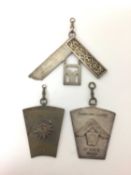 Masonic silver ornament and two plated Masonic ornaments