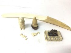 Group of items to include a fossilised mammoth tooth slab mounted with Indian silver elephant, Victo