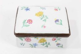 18th century German enamel rectangular snuff box, painted with flowers, circa 1760