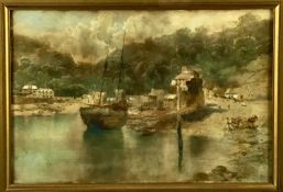 William Henry Pike watercolour, Lynmouth, together with an indisinctly signed lithograph of a Contin