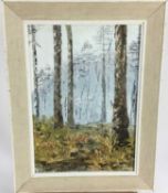 Oil on board wooded landscape, 24cm x 34cm, framed 34cm x 44cm overall